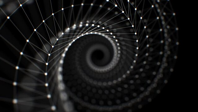 Network Helix Moving Through Seamless 3d Animation. White Grid Spiral Structure Lines and Dots Loop-able Abstract Background. Technology Concept 4k UHD 3840x2160.