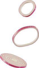 3d render falling red onion slices