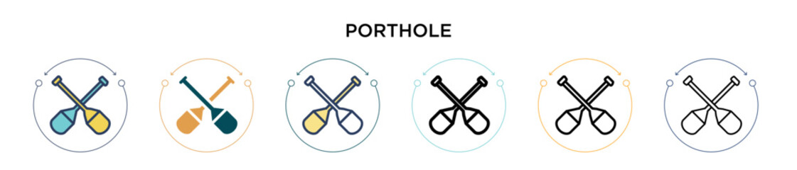 Porthole icon in filled, thin line, outline and stroke style. Vector illustration of two colored and black porthole vector icons designs can be used for mobile, ui, web