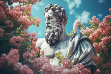 Tranquil Teachings: Epicurus' Philosophical Haven in a Verdant Garden - obrazy, fototapety, plakaty