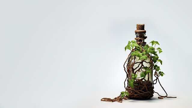 Plant in a bottle on white background (Generative AI)