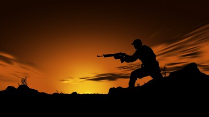 Fototapeta na wymiar silhouette of a soldier with a firearm. AI generative.