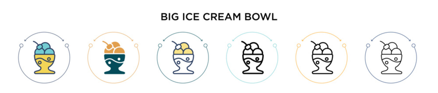 Big ice cream bowl icon in filled, thin line, outline and stroke style. Vector illustration of two colored and black big ice cream bowl vector icons designs can be used for mobile, ui, web