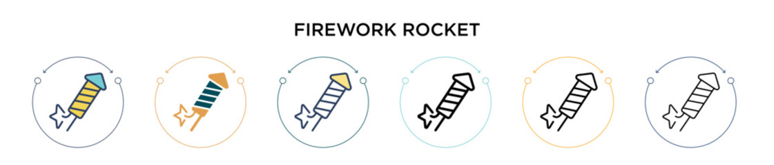 Firework rocket icon in filled, thin line, outline and stroke style. Vector illustration of two colored and black firework rocket vector icons designs can be used for mobile, ui, web