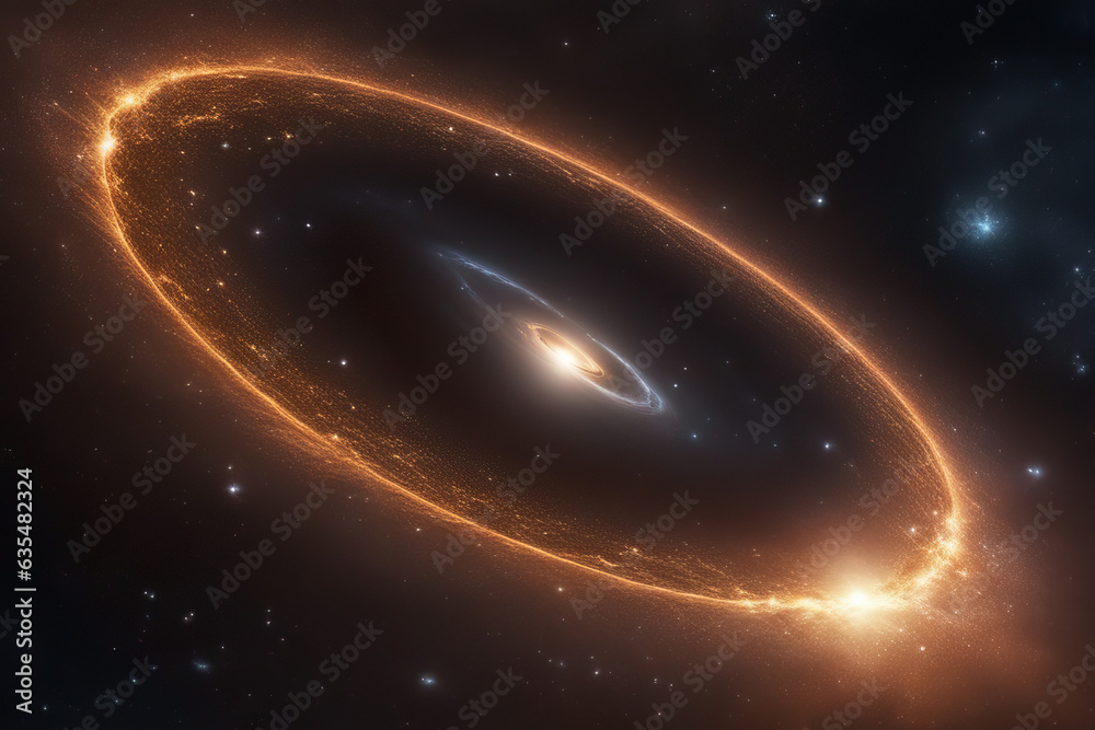 Wall mural a large cluster of galactic stars in the form of a ring inside which there is dark matter with a bla