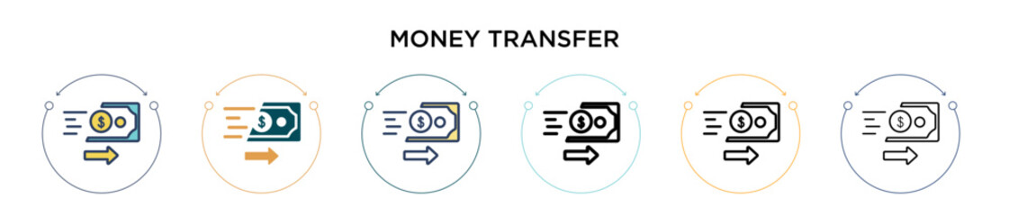 Money transfer icon in filled, thin line, outline and stroke style. Vector illustration of two colored and black money transfer vector icons designs can be used for mobile, ui, web