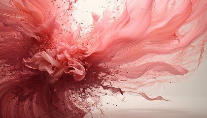 Pink smoke on black ink background, colorful fog, ocean abstract swirl touch, acrylic paint pigment underwater