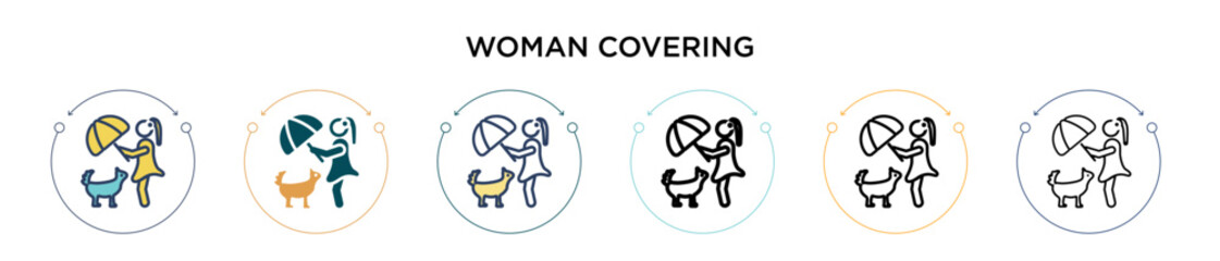 Woman covering icon in filled, thin line, outline and stroke style. Vector illustration of two colored and black woman covering vector icons designs can be used for mobile, ui, web