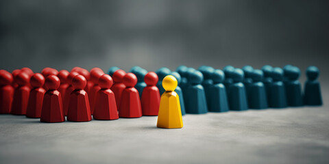 Diversity, inclusion, bullying and harassment. A person of a different colour who is isolated from the rest of the group, feeling different. DEI. Or a leader in front of their team.