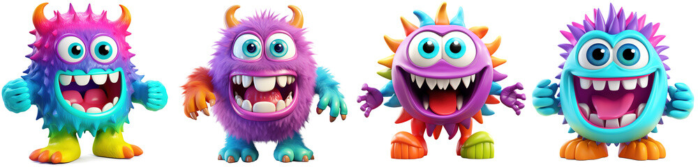 Obraz premium Colorful sneaky and cute monster with quills dancing and waving 3D render character cartoon style Isolated on transparent background