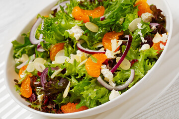Mandarin Orange Salad in white bowl, top view