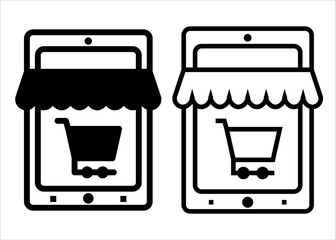 VECTOR MOBILE STORE ICON IN STROKE AND FILL VERSION