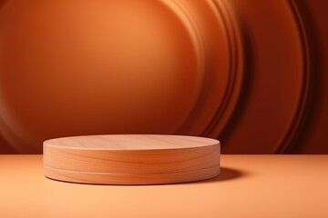 Round wooden podium for food products or cosmetics