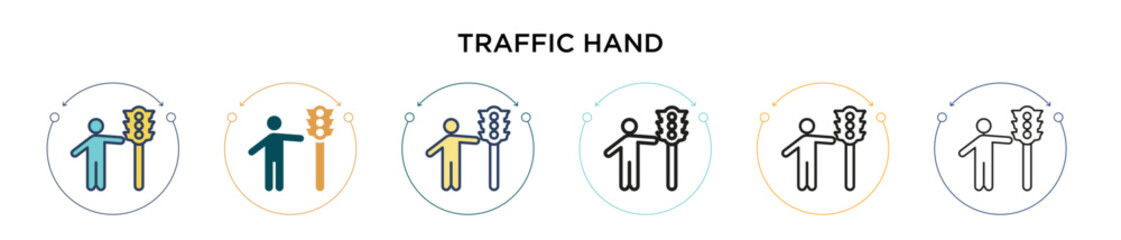 Fototapeta premium Traffic hand signals icon in filled, thin line, outline and stroke style. Vector illustration of two colored and black traffic hand signals vector icons designs can be used for mobile, ui, web