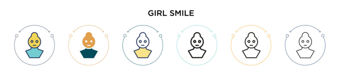 Girl smile icon in filled, thin line, outline and stroke style. Vector illustration of two colored and black girl smile vector icons designs can be used for mobile, ui, web
