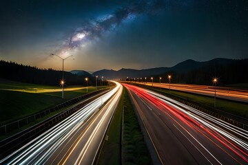 Fototapeta na wymiar traffic on highway at night Generated AI