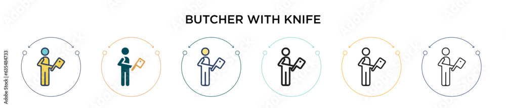 Wall mural butcher with knife icon in filled, thin line, outline and stroke style. vector illustration of two c