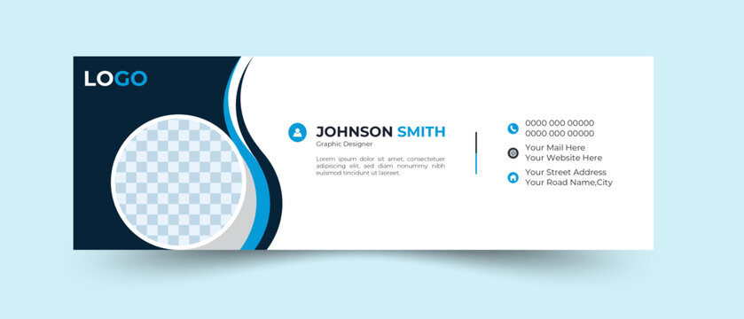Modern and abstract corporate company email signature or email footer template. Personal social media cover page design with photo place and contact info
