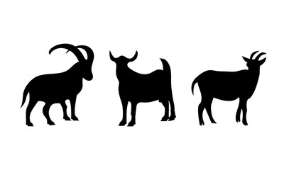 silhouettes of goat icon sheet or 3 different poses of goats in silhouette style