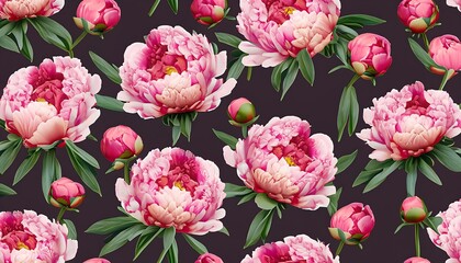 Develop a visually striking seamless pattern of Peony flowers against a contrasting background