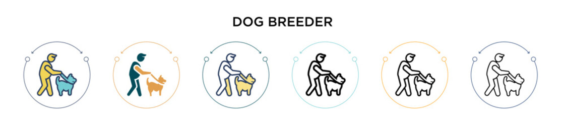 Dog breeder icon in filled, thin line, outline and stroke style. Vector illustration of two colored and black dog breeder vector icons designs can be used for mobile, ui, web