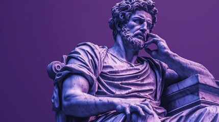 statue of an ancient roman philosopher, stark colors, purple tones