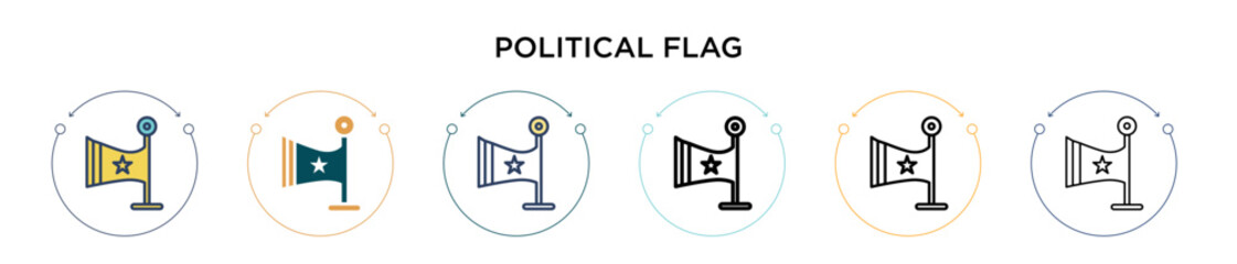 Political flag icon in filled, thin line, outline and stroke style. Vector illustration of two colored and black political flag vector icons designs can be used for mobile, ui, web