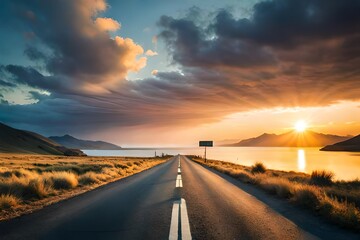 Fototapeta premium sunset over the highway Generated AI