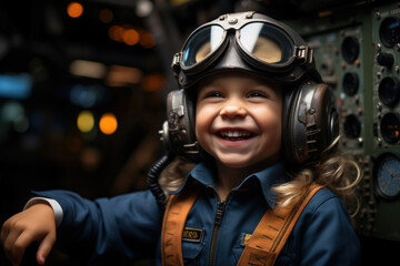 Fototapeta na wymiar Dream job of airplane captain kid background. Generative ai.