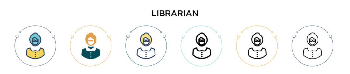 Librarian icon in filled, thin line, outline and stroke style. Vector illustration of two colored and black librarian vector icons designs can be used for mobile, ui, web