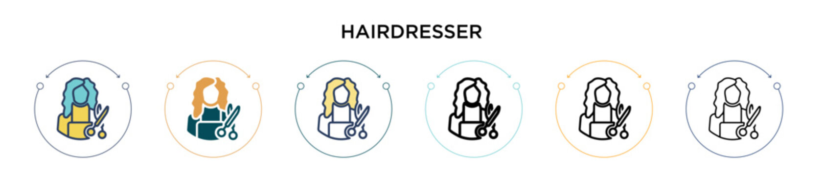 Hairdresser icon in filled, thin line, outline and stroke style. Vector illustration of two colored and black hairdresser vector icons designs can be used for mobile, ui, web