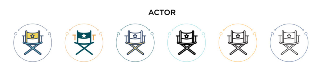 Actor icon in filled, thin line, outline and stroke style. Vector illustration of two colored and black actor vector icons designs can be used for mobile, ui, web