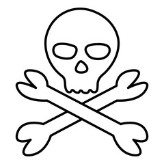 Human skull and crossed bones isolated on white background. Death or Jolly Roger symbol. Cute funny decorative object or design element for Halloween, Day of The Dead.