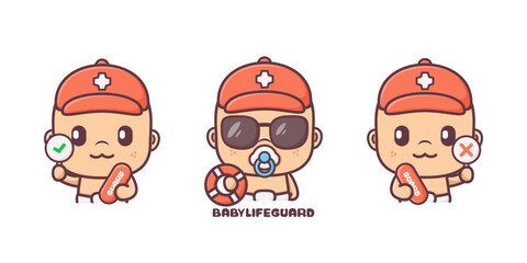 cute baby lifeguard cartoon mascot