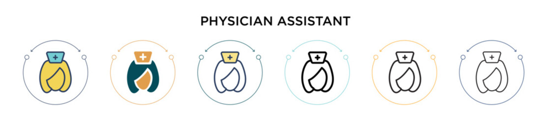 Physician assistant icon in filled, thin line, outline and stroke style. Vector illustration of two colored and black physician assistant vector icons designs can be used for mobile, ui, web