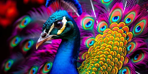 Keuken spatwand met foto Splendid Peacock: Nature's Artistry in Colorful Feathers © Bartek