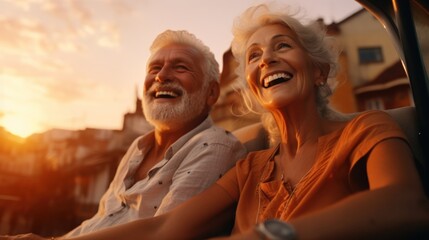 Happy seniors on vacation travelling and joyful nice in a great moment, happy retirement concept.