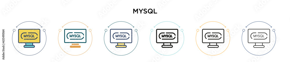 Poster mysql icon in filled, thin line, outline and stroke style. vector illustration of two colored and bl