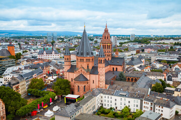 Mainz cathedral aerial view, Germany - obrazy, fototapety, plakaty