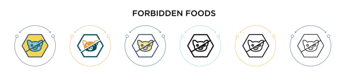 Forbidden foods icon in filled, thin line, outline and stroke style. Vector illustration of two colored and black forbidden foods vector icons designs can be used for mobile, ui, web