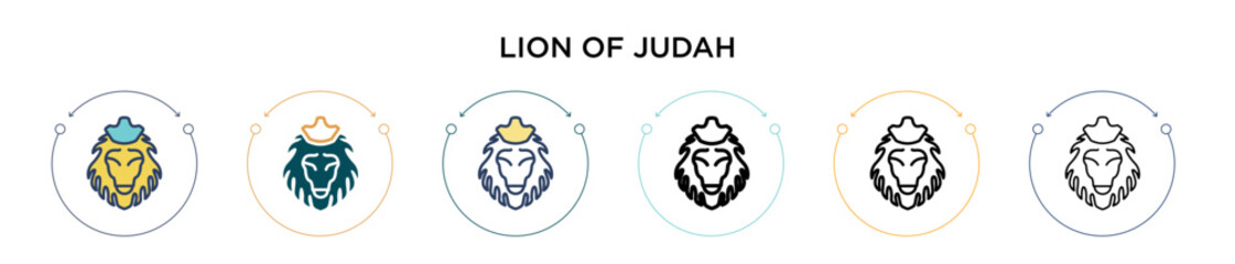 Fototapeta premium Lion of judah icon in filled, thin line, outline and stroke style. Vector illustration of two colored and black lion of judah vector icons designs can be used for mobile, ui, web