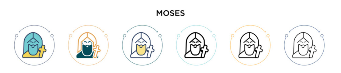 Moses icon in filled, thin line, outline and stroke style. Vector illustration of two colored and black moses vector icons designs can be used for mobile, ui, web