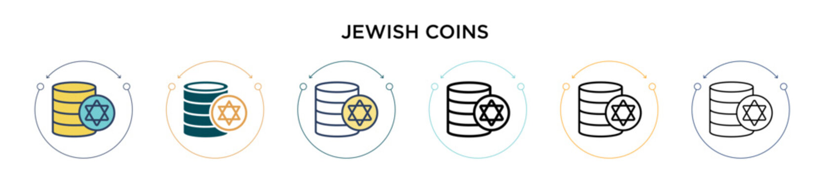 Jewish coins icon in filled, thin line, outline and stroke style. Vector illustration of two colored and black jewish coins vector icons designs can be used for mobile, ui, web