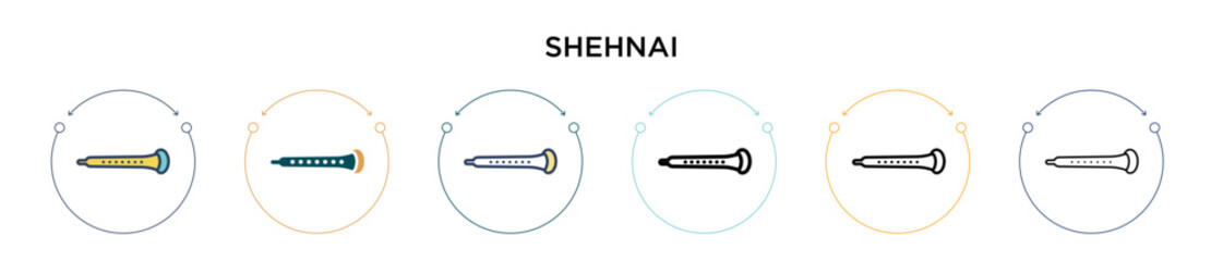 Shehnai icon in filled, thin line, outline and stroke style. Vector illustration of two colored and black shehnai vector icons designs can be used for mobile, ui, web
