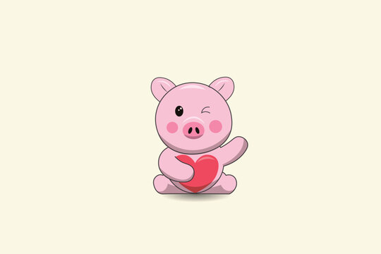 vector illustration of a pig and love icon in a hug eps 10