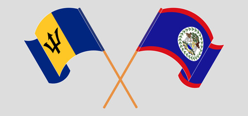 Crossed flags of Barbados and Belize. Official colors. Correct proportion