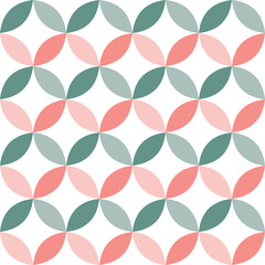 green pink blue Seamless geometric pattern of circles on white background. Simple geo pattern. Clothing fabric print. Seamless trellis background
