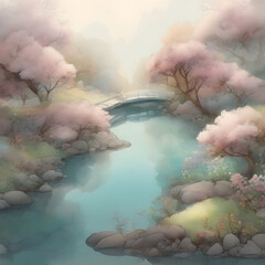 bridge in the middle of forest in spring