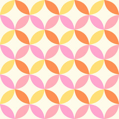 green blue pink Seamless geometric pattern of circles on white background. Simple geo pattern. Clothing fabric print. Seamless trellis background