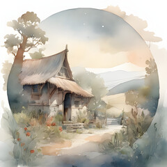 house in the forest with circle around